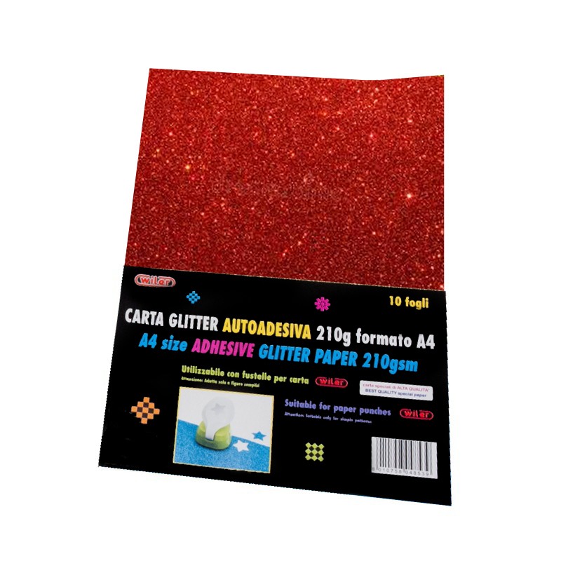 CARTA GLITTER A4 FG.10 ADESIVA ROSSO