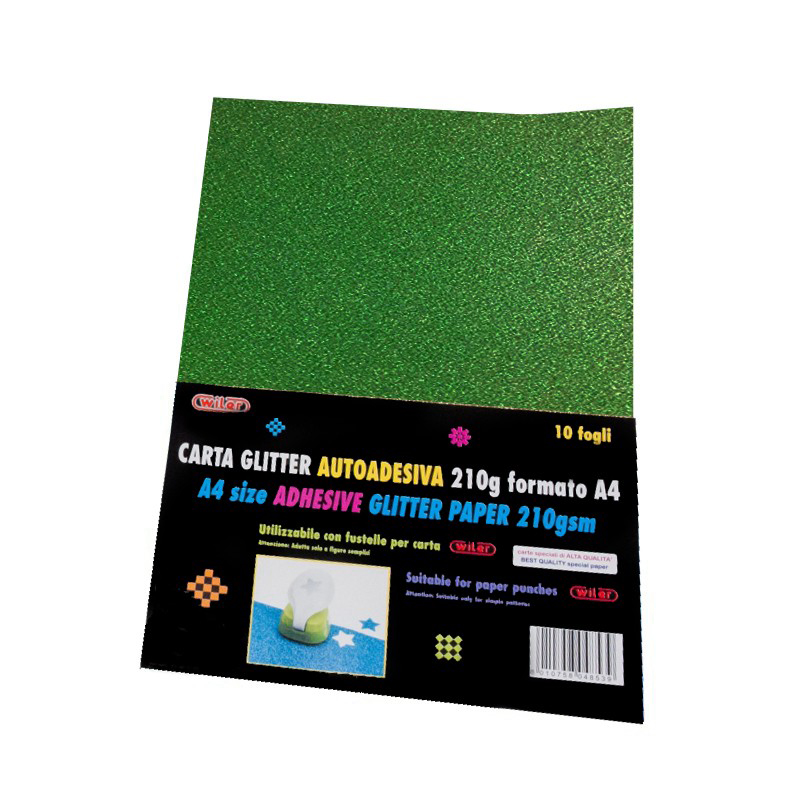 CARTA GLITTER A4 FG.10 ADESIVA VERDE SCURO