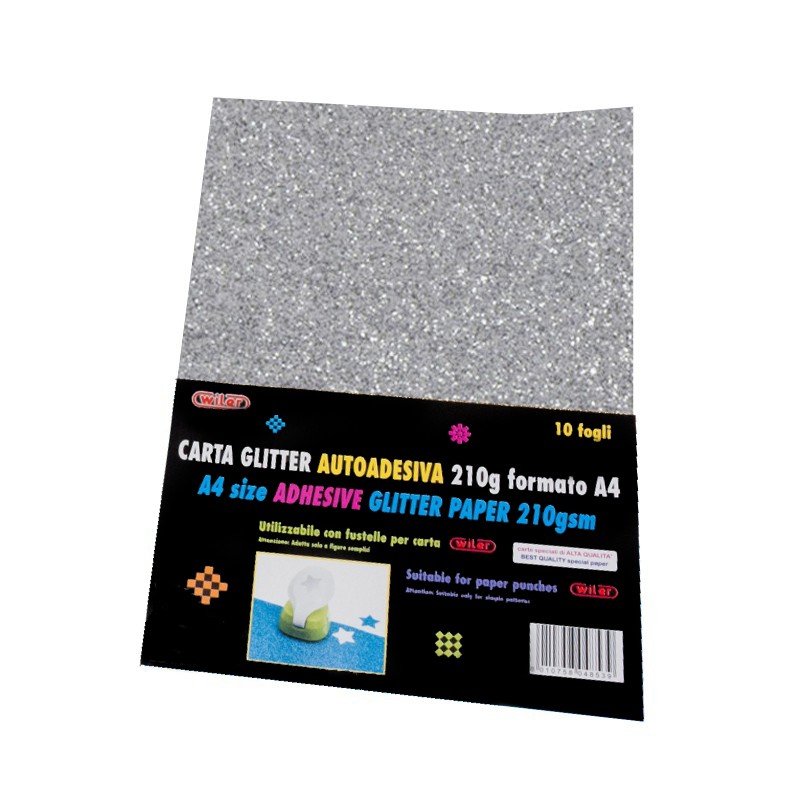 CARTA GLITTER A4 FG.10 ADESIVA ARGENTO