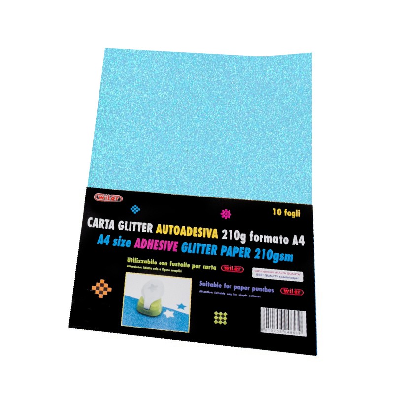 CARTA GLITTER A4 FG.10 ADESIVA AZZURRO