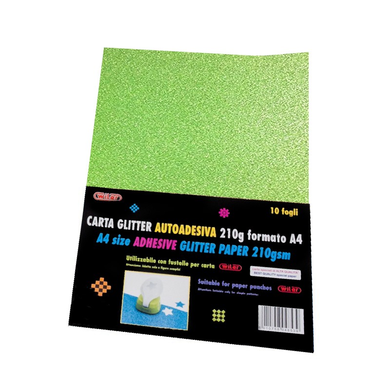 CARTA GLITTER A4 FG.10 ADESIVA VERDE CHIARO