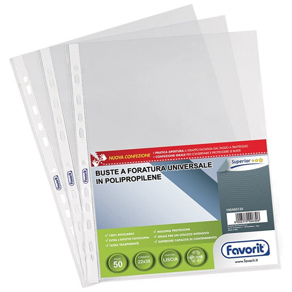BUSTE PER LISTINO 22x30 015 LISCE SUPERIOR PZ.50 FAVORIT