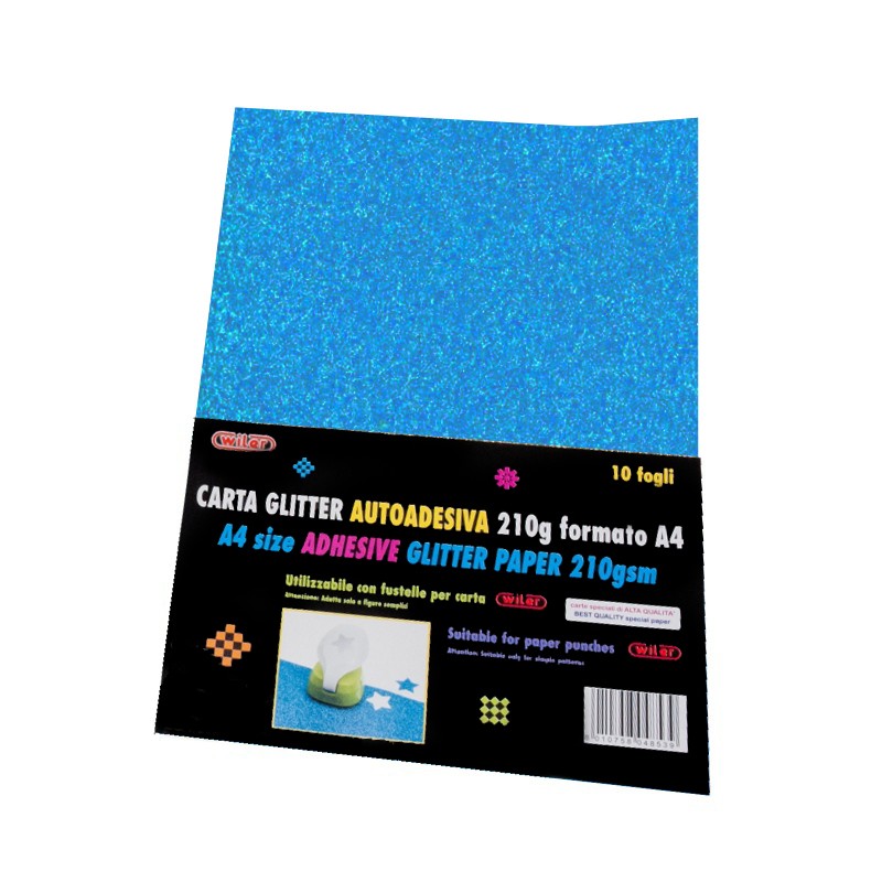 CARTA GLITTER A4 FG.10 ADESIVA BLU CIELO