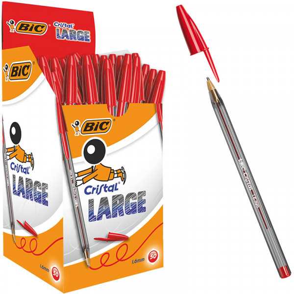 BIRO BIC CRISTAL LARGE 1.6 PZ.50 ROSSO