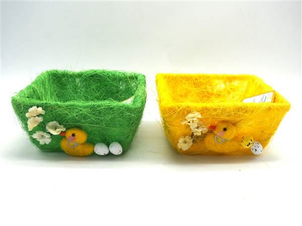 CESTINO MEDIO CON PULCINO E FIORI 15,5x15,5x7cm